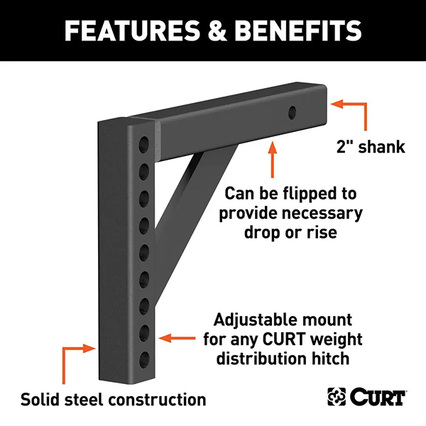 CURT Weight Distribution Shank (2" Shank, 6" Drop, 10-1/4" Rise) - Image 3